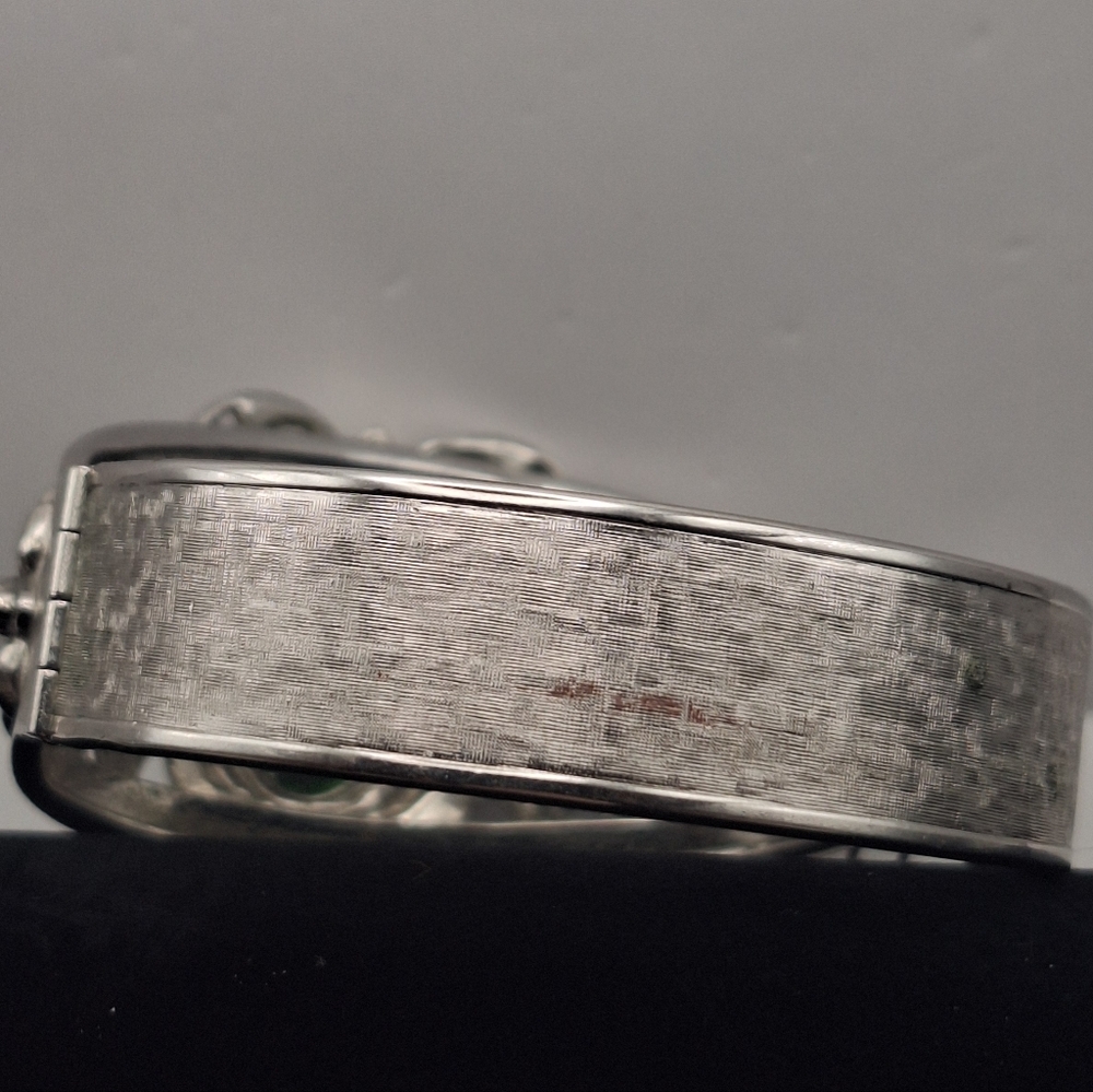 💚Whiting & Davis Silver-Tone Green Foiled Glass Hinged Bracelet *repair* - Picture 10 of 11